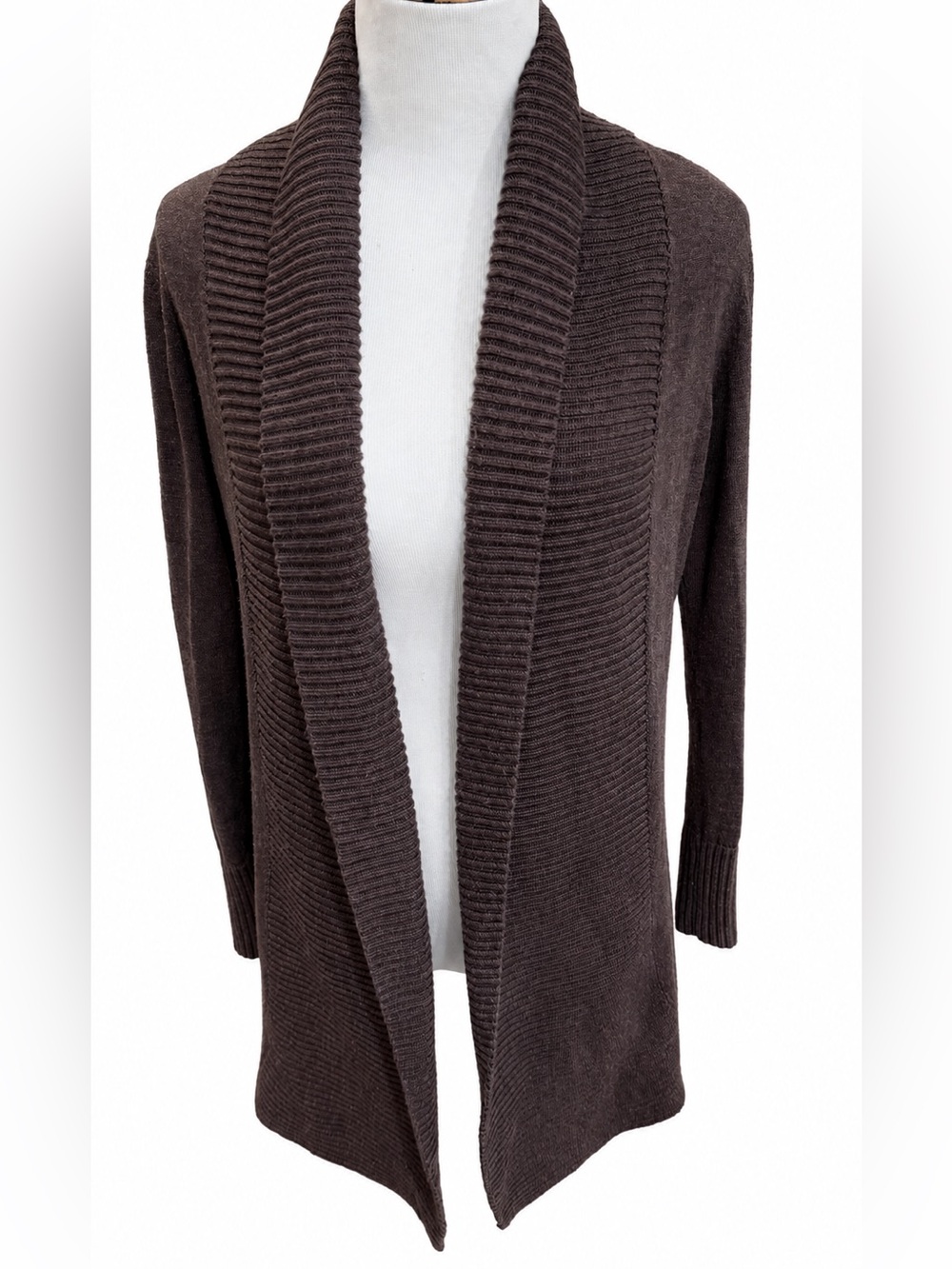 INC International Concepts Brown Open-Front Ribbed Shawl Cardigan Size Small